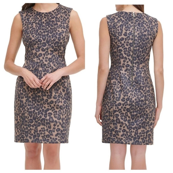 Size 14 Tommy Hilfiger Leopard Print Sleeveless Sheath Dress NWT - Picture 1 of 12
